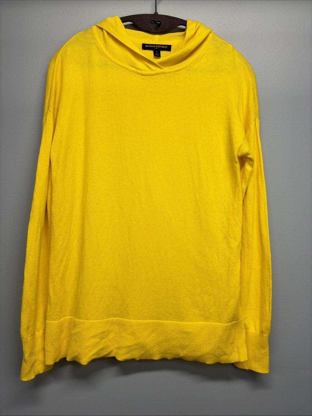 Banana Republic Ultra Yellow Lightweight Cotton Blend Ribbed Hem Hooded Sweater